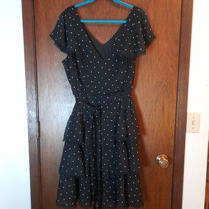 City Chic Women's Flirty Polka Dot Print Above the Knee Dress with Ruffles